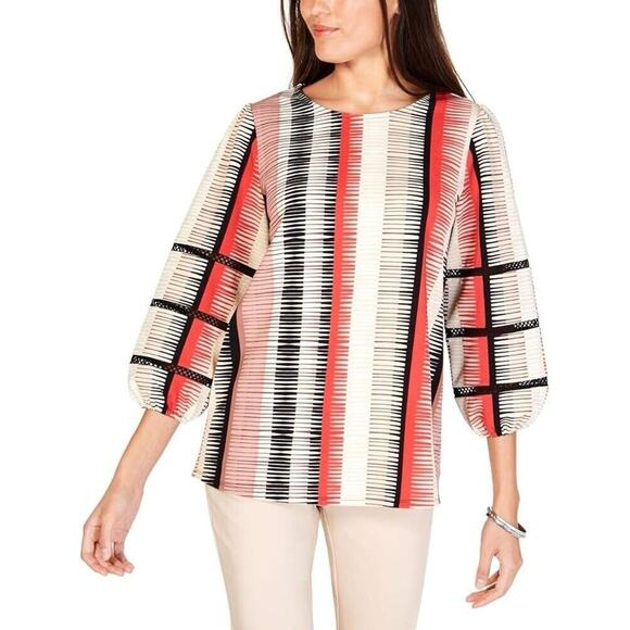 Alfani Women’s Blouse Size XL 3/4 Balloon Sleeve Stripes Geometric - Picture 1 of 7
